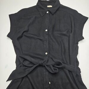 Japna Women's Belted Black Shirt Button Down Dress‎ Size Medium